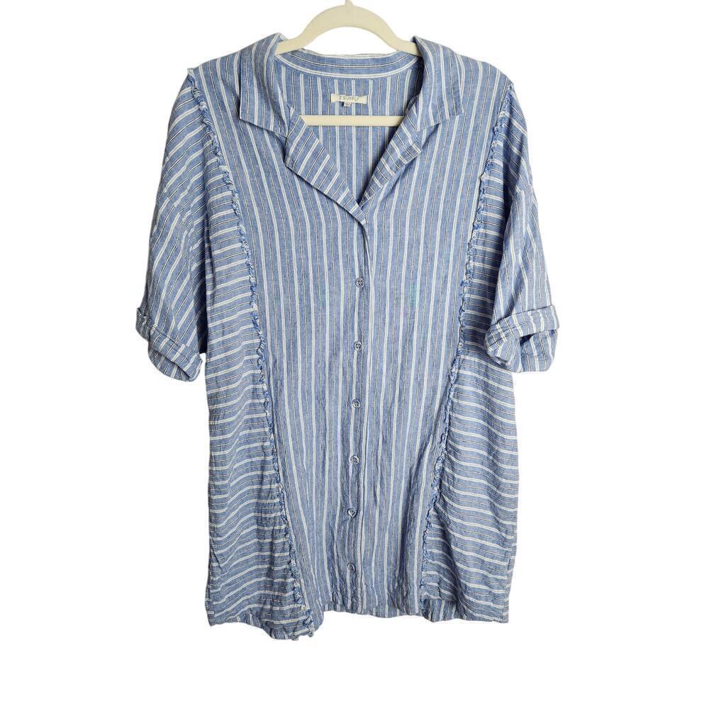 Z Supply Jayden Linen Blend Shirt Dress in Marina Blue Sz L beachy boho …